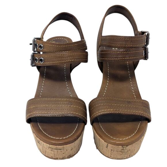 Miu Miu Brown Cork Platform Sandals Double Buckle Heels Size 41 - Picture 2 of 6